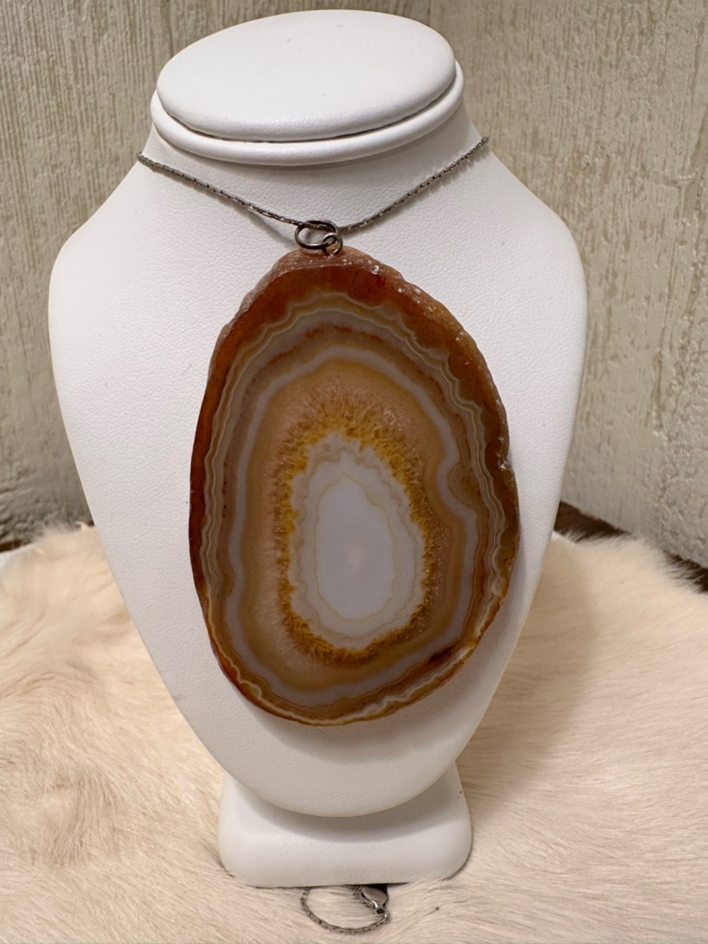 Brown Agate Slice Pendant Necklace
